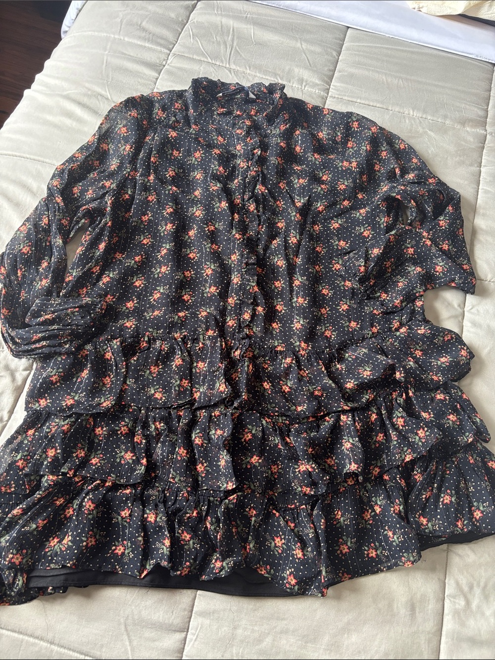 Women's Black Floral Ruffle Jacket